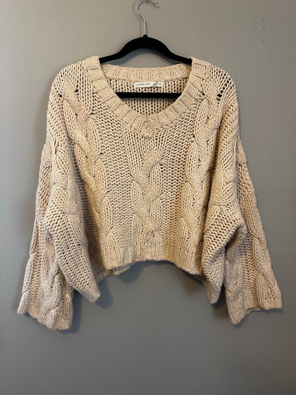 Altar’d State Cream Chunky Cable Knit Sweater Boho Cottagecore Medium